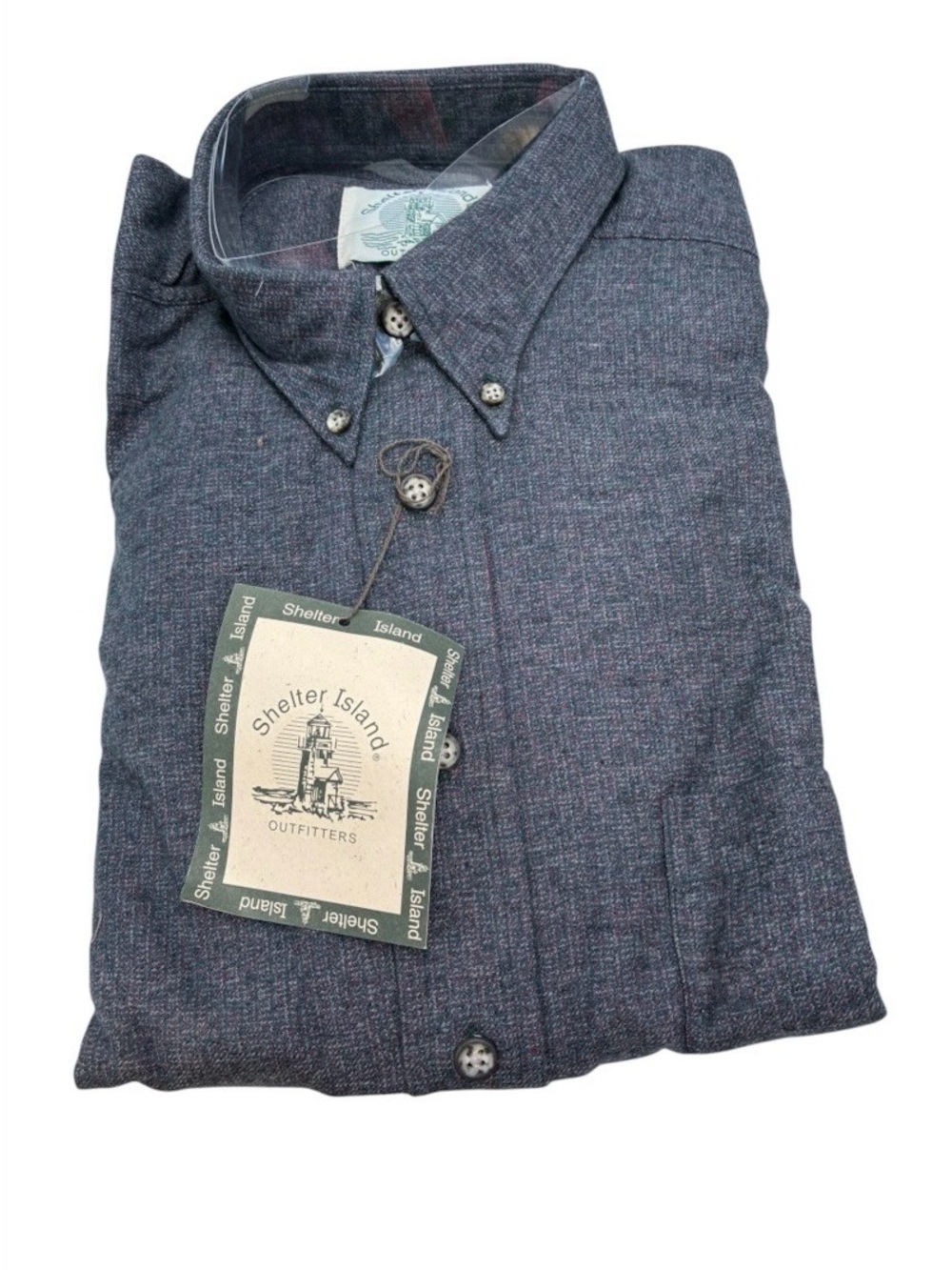 NOS Vintage Shelter Island Mens Button-Down Shirt in Heather Navy Cotton